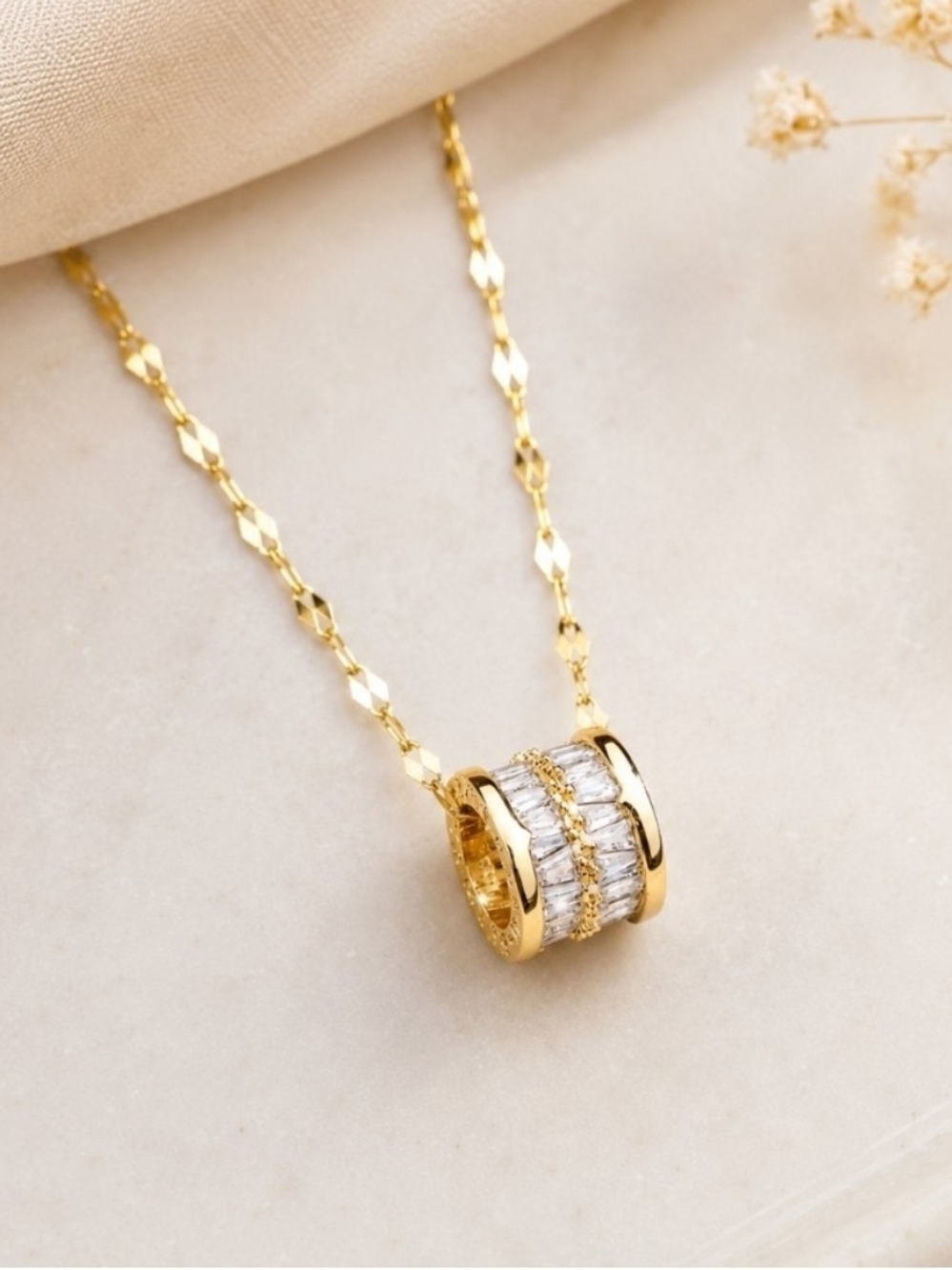 Gold CZ Baguette Pendant Necklace